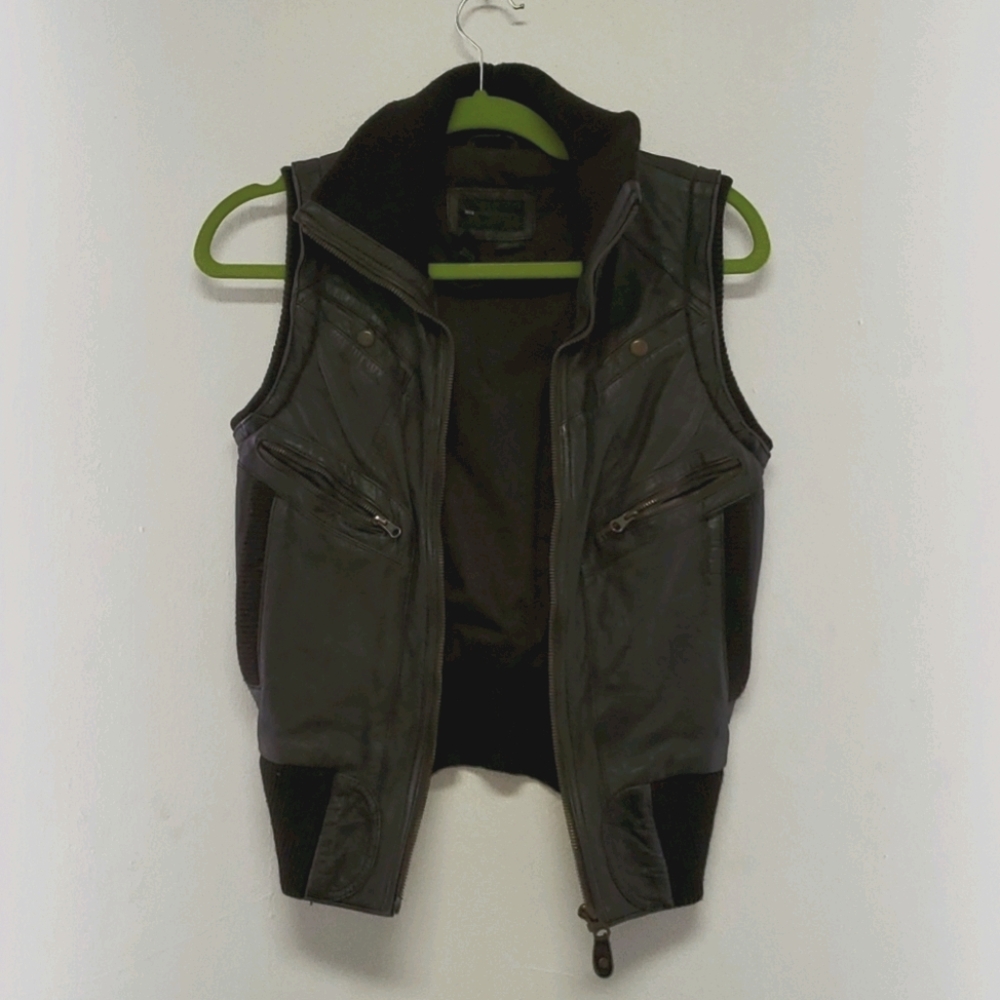 Mango genuine leather brown vest